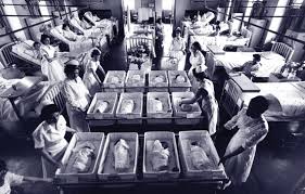 Babies were placed on bread trays stacked on racks. 